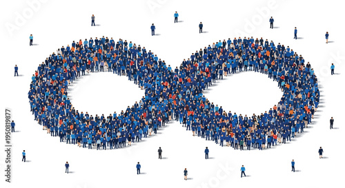 Vector infinity symbol made of people, blue and orange, illustration