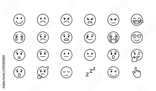 Emotion and reaction outline icons minimal thin line vector emoji pack