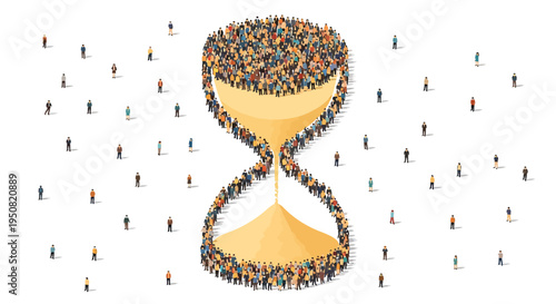 Vector illustration of hourglass filled with people