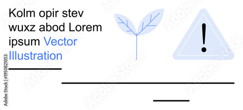 Environment, safety, communication, caution, education, sustainability. Minimalist design a leaf symbol and warning icon. Environment and safety concepts