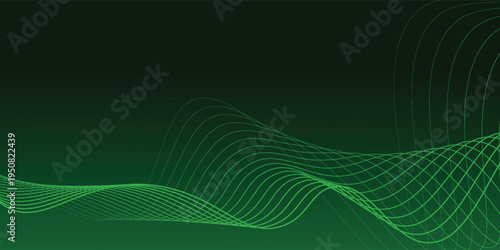 Abstract glowing wave lines on green background. Dynamic wave pattern. Modern flowing wavy lines. Futuristic concept. Suit for banner, poster, cover, brochure, flyer, website