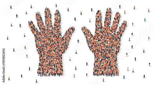 Vector illustration of two crowd hands with people
