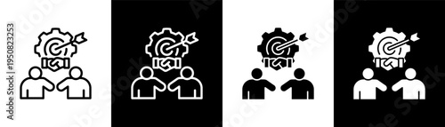 Team Discussion Icon Of Line Black And White Style Vector Illustrationn
