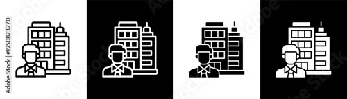 Office Building Icon Of Line Black And White Style Vector Illustrationn