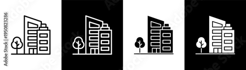 Corporate Building Icon Of Line Black And White Style Vector Illustrationn