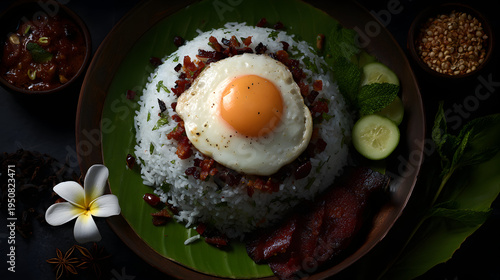 Nasi Lemak with Fried Egg A Malaysian Culinary Delight.