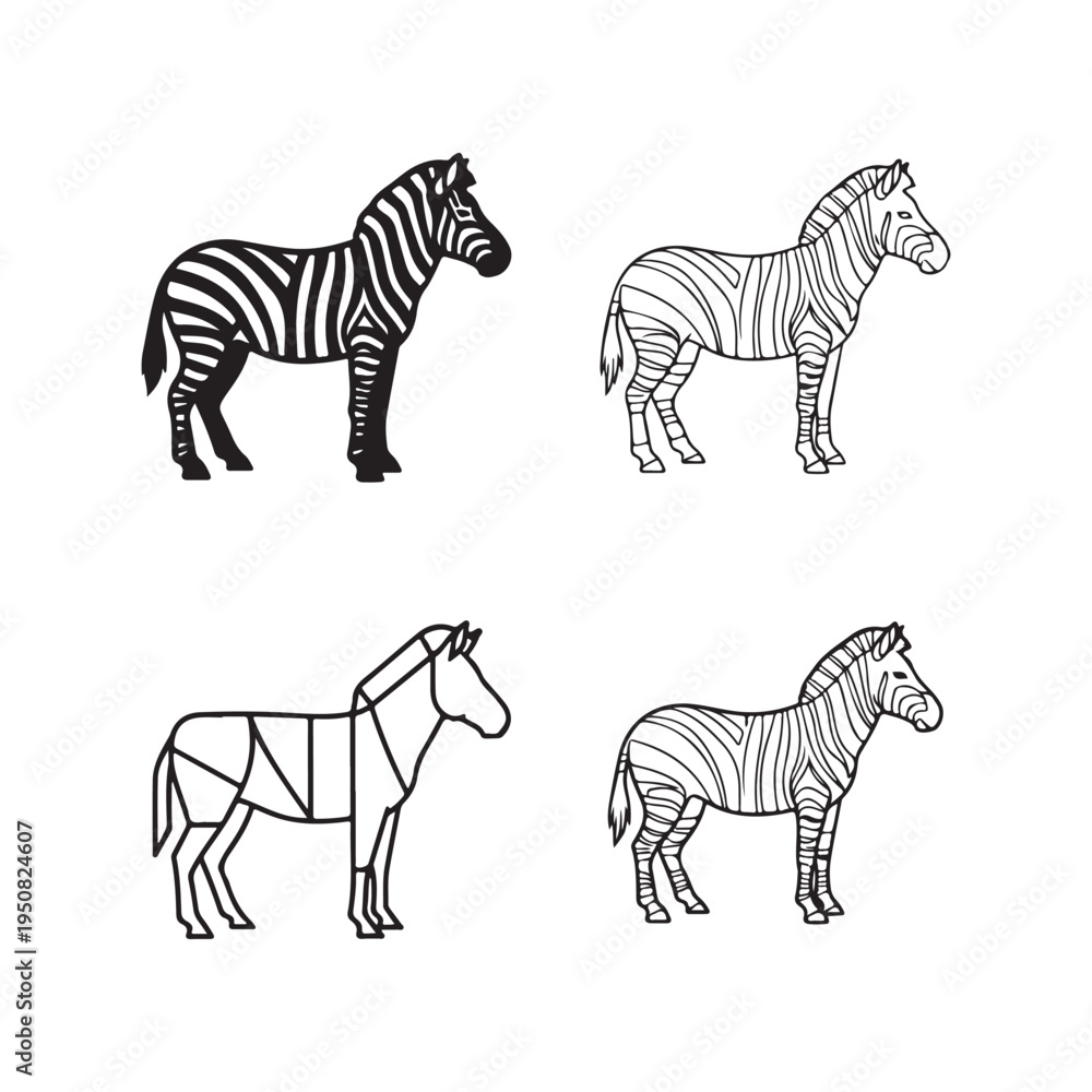 Obraz premium Four zebras with different drawing techniques