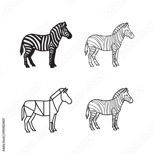 Four zebras with different drawing techniques