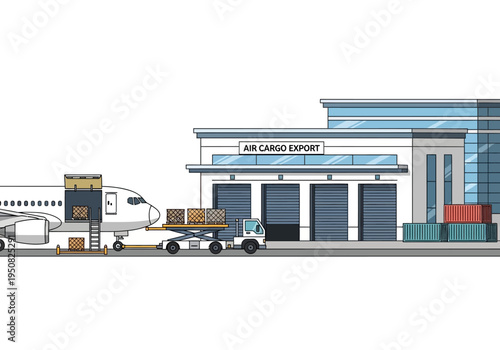 Aircraft loading cargo at an air freight export terminal, showcasing logistics and transportation services