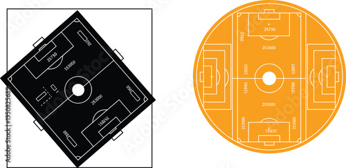 Soccer Field Technical Blueprint Top View Football Pitch Layout Diagram With Measurements Stadium Architecture Vector Illustration Design Template