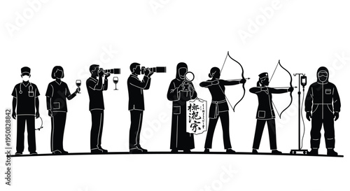 Set of 8 medieval warriors vector icons