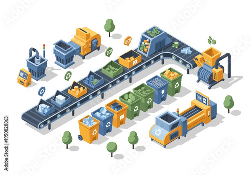 Industrial recycling plant with conveyor belts and machinery processing waste for a sustainable future