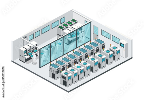 Automated Manufacturing Facility with Cleanroom and Production Machines