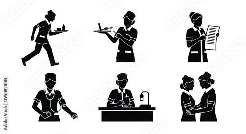 Set of 6 black silhouette business icons vector