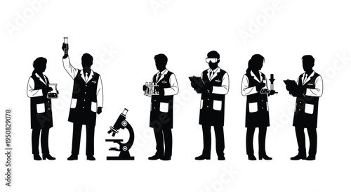Set of 6 black silhouette office workers vector