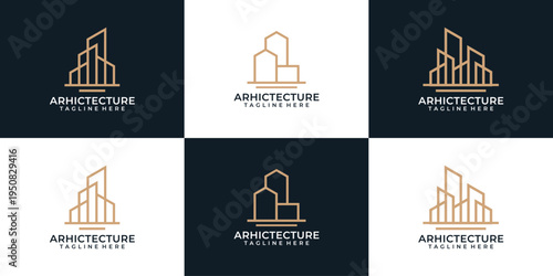 Set of minimal monogram architecture construction logo design industry city skyline symbol