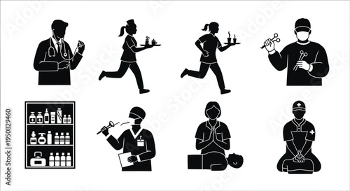Set of 8 healthcare worker icons vector