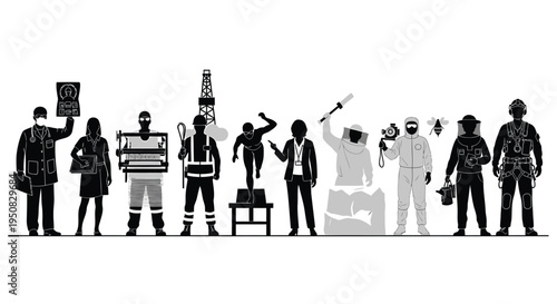 Set of 10 black and white occupation icons vector