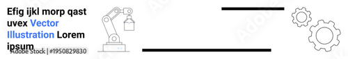 Automation, manufacturing, robotics, technology, industrial design, machine learning. A robotic arm and gears automation processes. Automation and manufacturing concepts