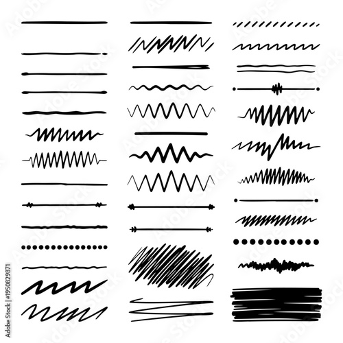 Collection Of Hand Drawn Scribble Lines And Decorative Sketched Border Dividers Set