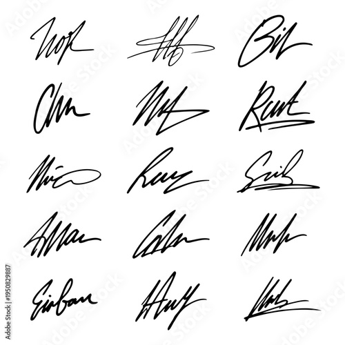 Collection Of Professional Handwritten Personal Signatures And Abstract Autograph Script Logo