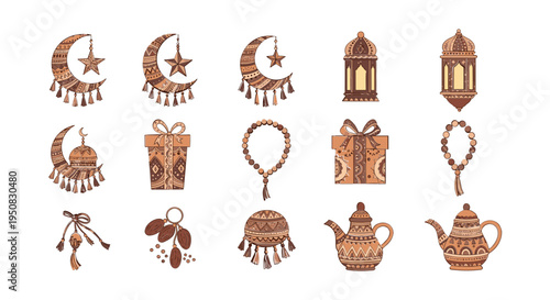 Eid Mubarak decorative Ramadan symbols.