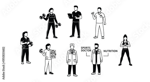 Set of 8 fitness and sports vector illustrations