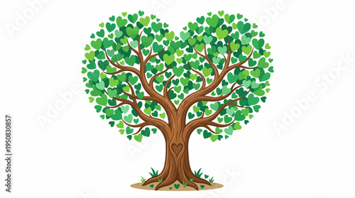 A heart-shaped tree with green leaves and brown trunk grows naturally outdoors