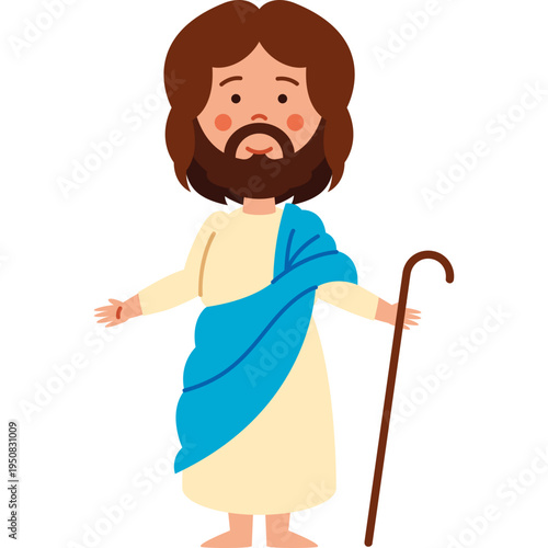 Jesus Good Shepherd With Staff Illustration