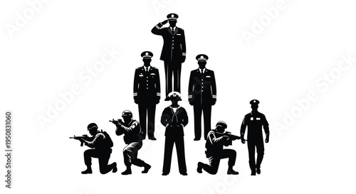 Set of 8 military soldiers vector silhouettes