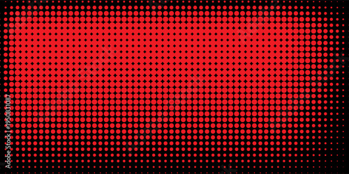 Red LED panel light with digital screen effect and pixel grid texture. 3D stage background or futuristic video wall for concert backdrop. Neon gradient pattern or OLED curve projection club displays.
