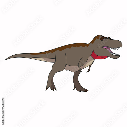 Powerful green Tyrannosaurus Rex dinosaur roaring with sharp teeth. Fierce T-Rex mascot character illustration for kids education, prehistoric posters, and community identity
