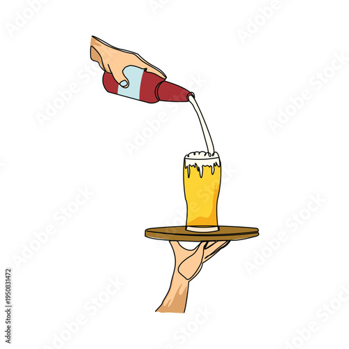 Continuous single line sketch drawing of hand pouring champagne wine liquor from bottle to glass one line art vector illustration editable stroke
