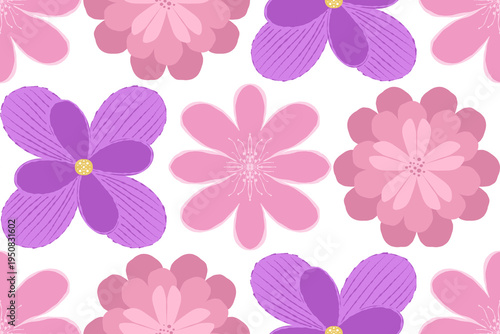 Seamless pattern featuring pink spring blossoms and green leaves for a decorative nature-inspired floral wallpaper design