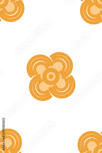 Seamless Pattern of Abstract background design featuring an orange and yellow illustration with spiral patterns and circular flower shapes for a decorative sun element wallpaper