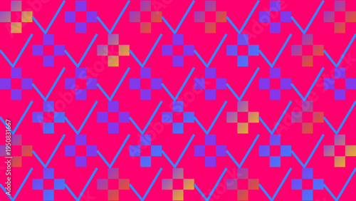 Abstract Pattern with Squares and Chevron Design on Pink