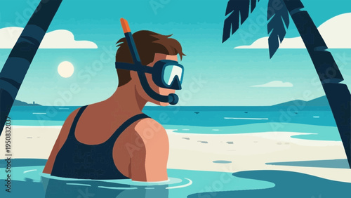 simple illustration. Simple illustration reminiscent of Scandinavia. summer vacation concept. sea. Snorkeling