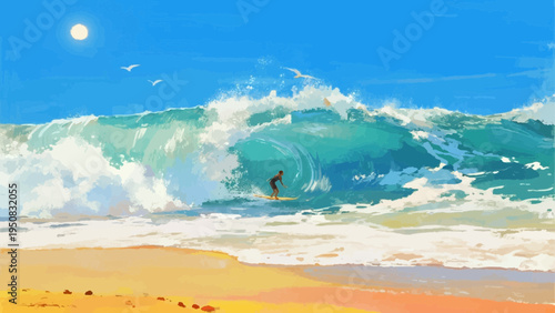 Watercolor illustration. summer vacation concept. sea and sea sand. Enjoy surfing