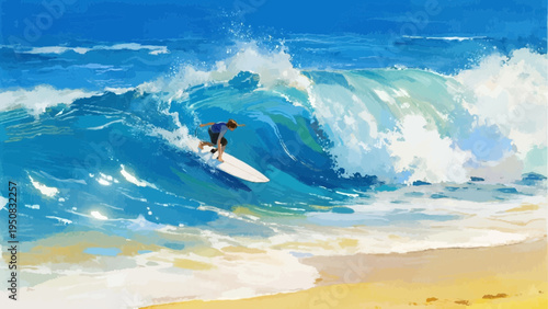 Watercolor illustration. summer vacation concept. sea and sea sand. Enjoy surfing