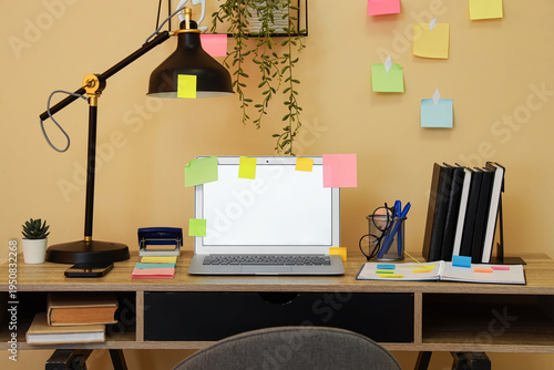 Workplace with blank laptop...