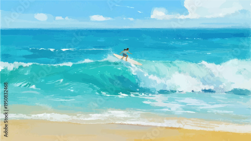 Watercolor illustration. summer vacation concept. sea and sea sand. Enjoy surfing