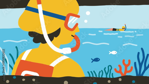 simple illustration. Simple illustration reminiscent of Scandinavia. summer vacation concept. sea. Snorkeling