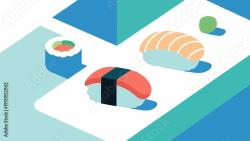 sushi. japanese foods concept. Simple illustration reminiscent of Scandinavia. Vector illustration. (No text)