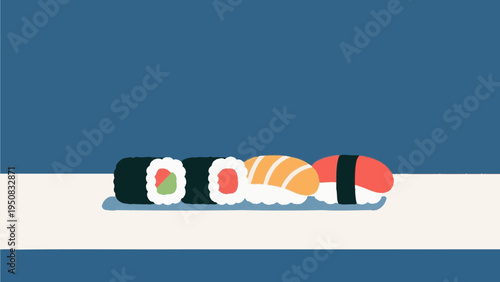 sushi. japanese foods concept. Simple illustration reminiscent of Scandinavia. Vector illustration. (No text)