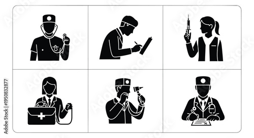 Set of 6 medical professionals icons vector