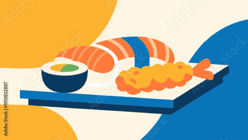 sushi. japanese foods concept. Simple illustration reminiscent of Scandinavia. Vector illustration. (No text)