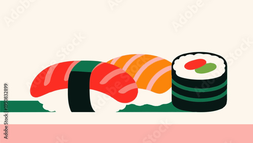 sushi. japanese foods concept. Simple illustration reminiscent of Scandinavia. Vector illustration. (No text)