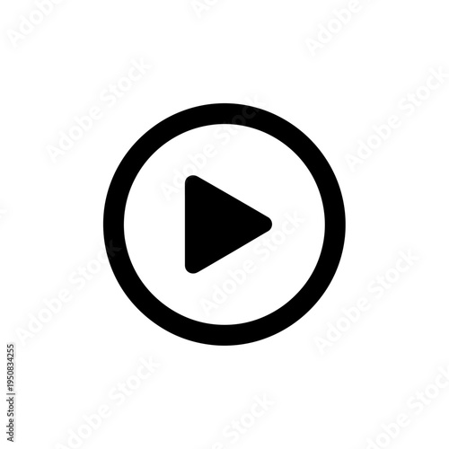 Minimalist black play button icon in a sleek circle, representing start, pause, and replay functionalities for modern digital media players and intuitive user interfaces
