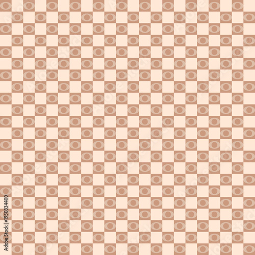 Retro Brown And Cream Checkered Pattern With Circles vector background