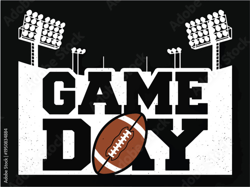 American football game day illustration with stadium lights and ball  sports event graphic design